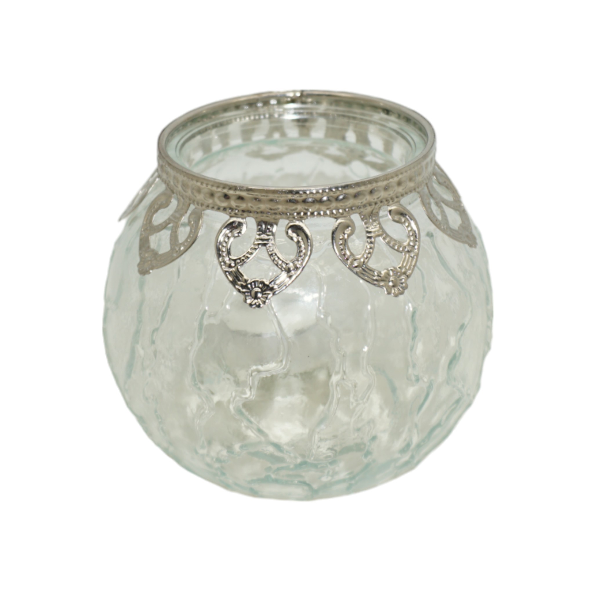 Darstellung von Teelichthalter natur mittel mit Silberrand Herzen